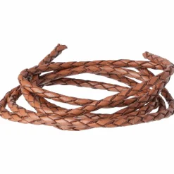 Flätat runt läderband, brun