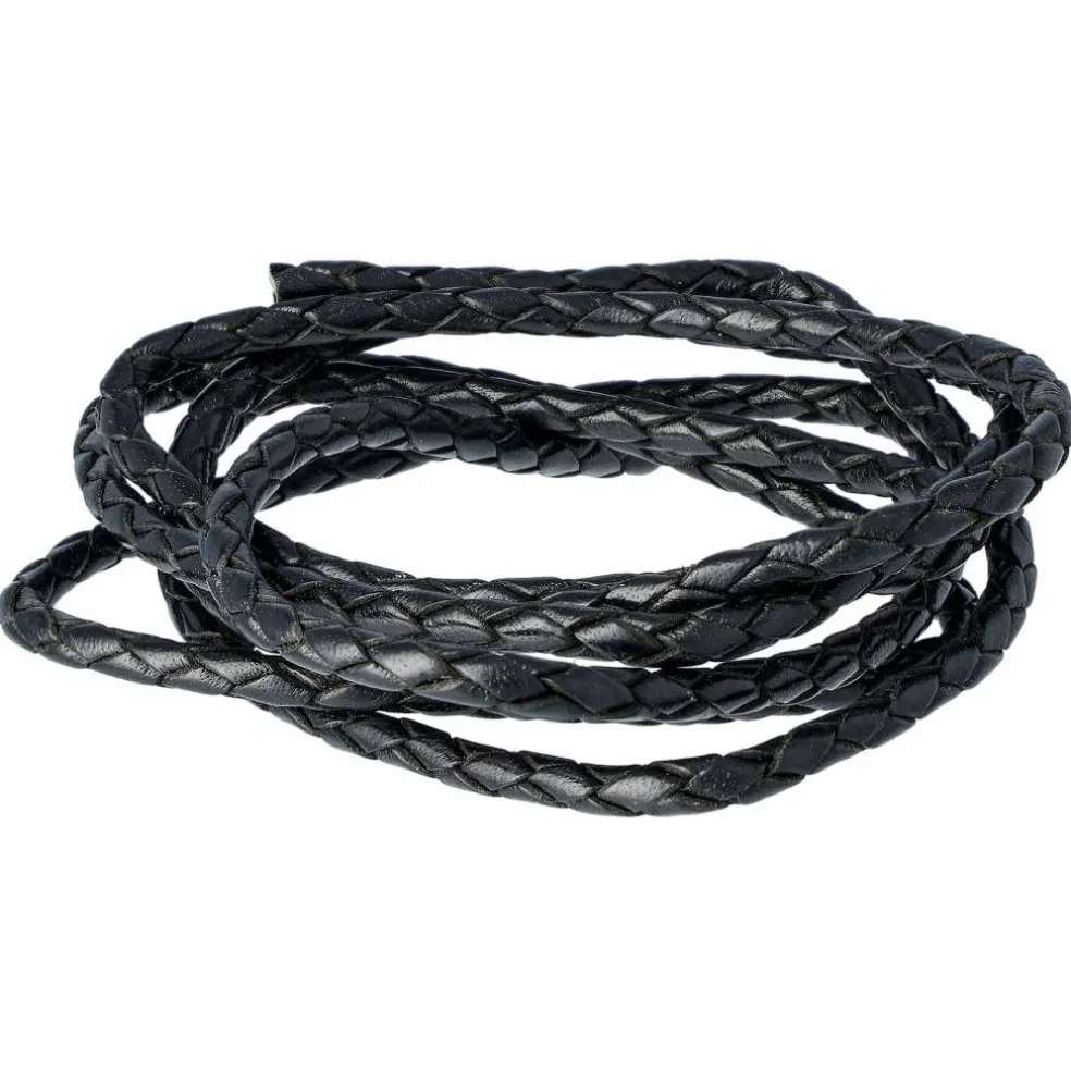 Flätat runt läderband, svart