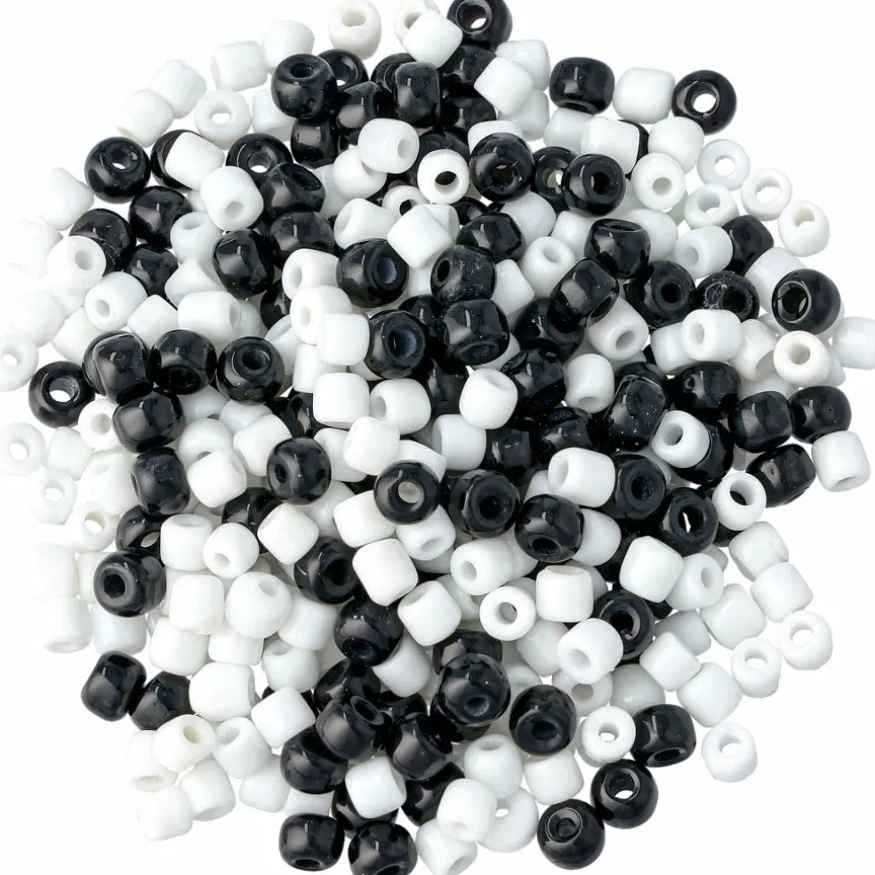 Glaspärlor svartvit mix